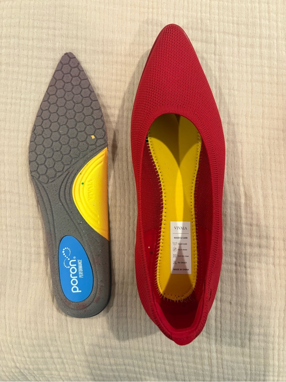 VIVAIA Pointed Toe Knit Flats Red Size 40 Sustainable Breathable Washable Shoes - Picture 9 of 10